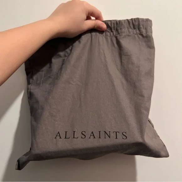 AllSaints Grey Leather Wallet on Chain Crossbody Bag Studded Minimal - Picture 6 of 6